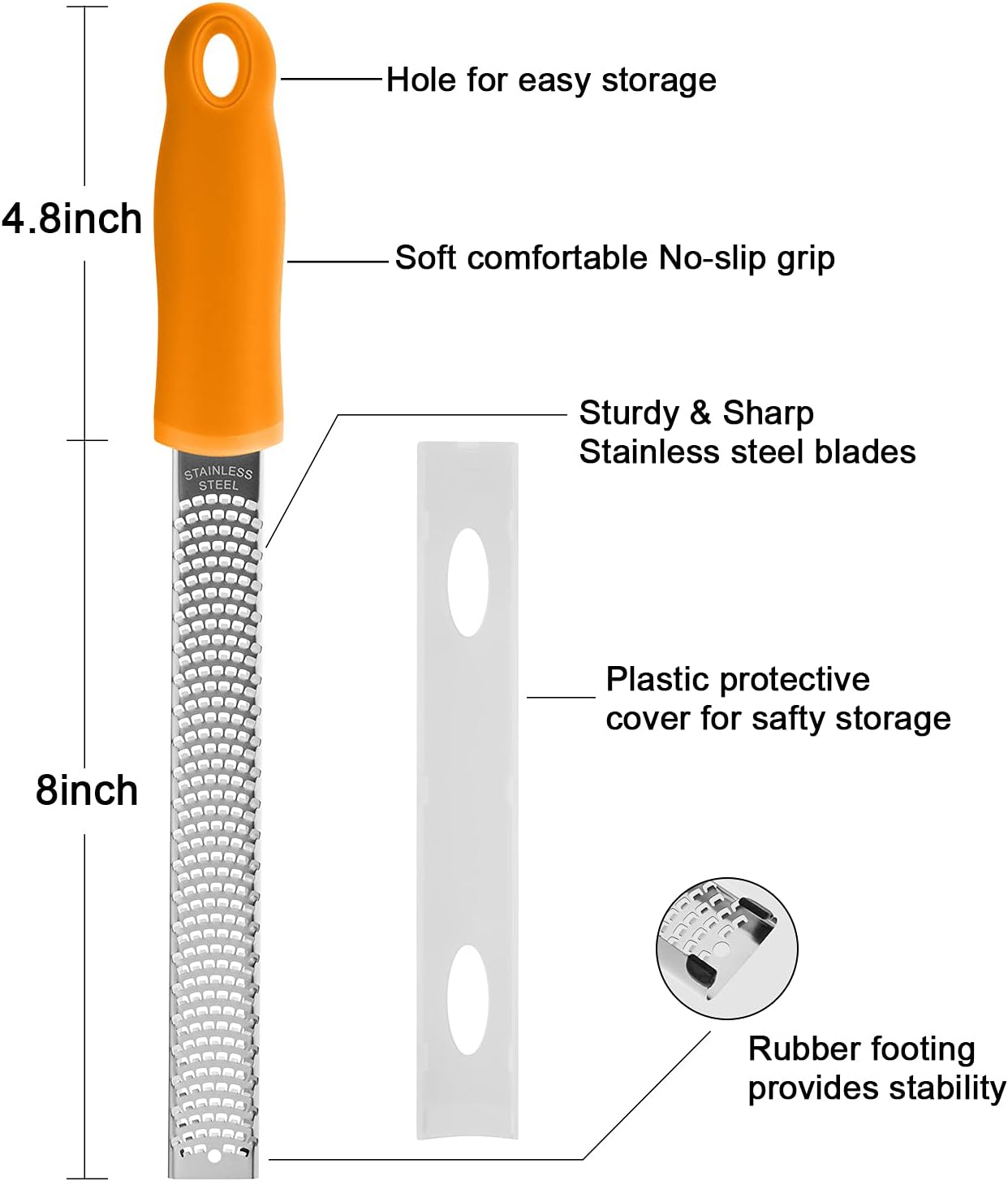 Lemon Zester, Stainless Steel Kitchen Cheese Grater, Plastic Cover Ergonomic Soft Black Handle
