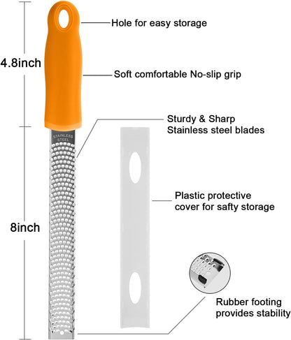 Lemon Zester, Stainless Steel Kitchen Cheese Grater, Plastic Cover Ergonomic Soft Black Handle