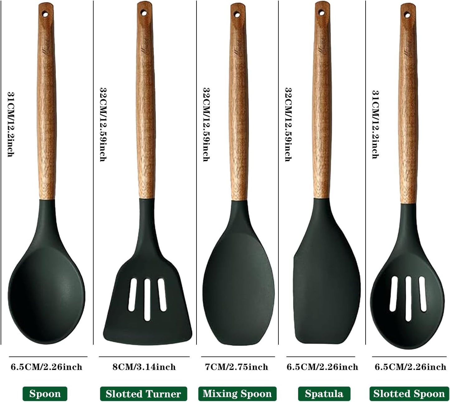 Kitchen Utensils Set, Silicone Cooking Utensils Set,Non-Stick Silicone Spatula Set with Natural Acacia Hard Wood Handle, 5 Piece, Upgraded Thickened Cookware