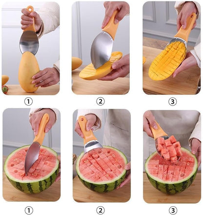 2 Pcs Mango Slicer Cutting Tool, Watermelon Cutter Tool, Mango Splitter Dragon Fruit Prep Tool, Mango Pitter and Peeler with Non-Slip Handle Kitchen Tools for papaya, avocado, Kiwi