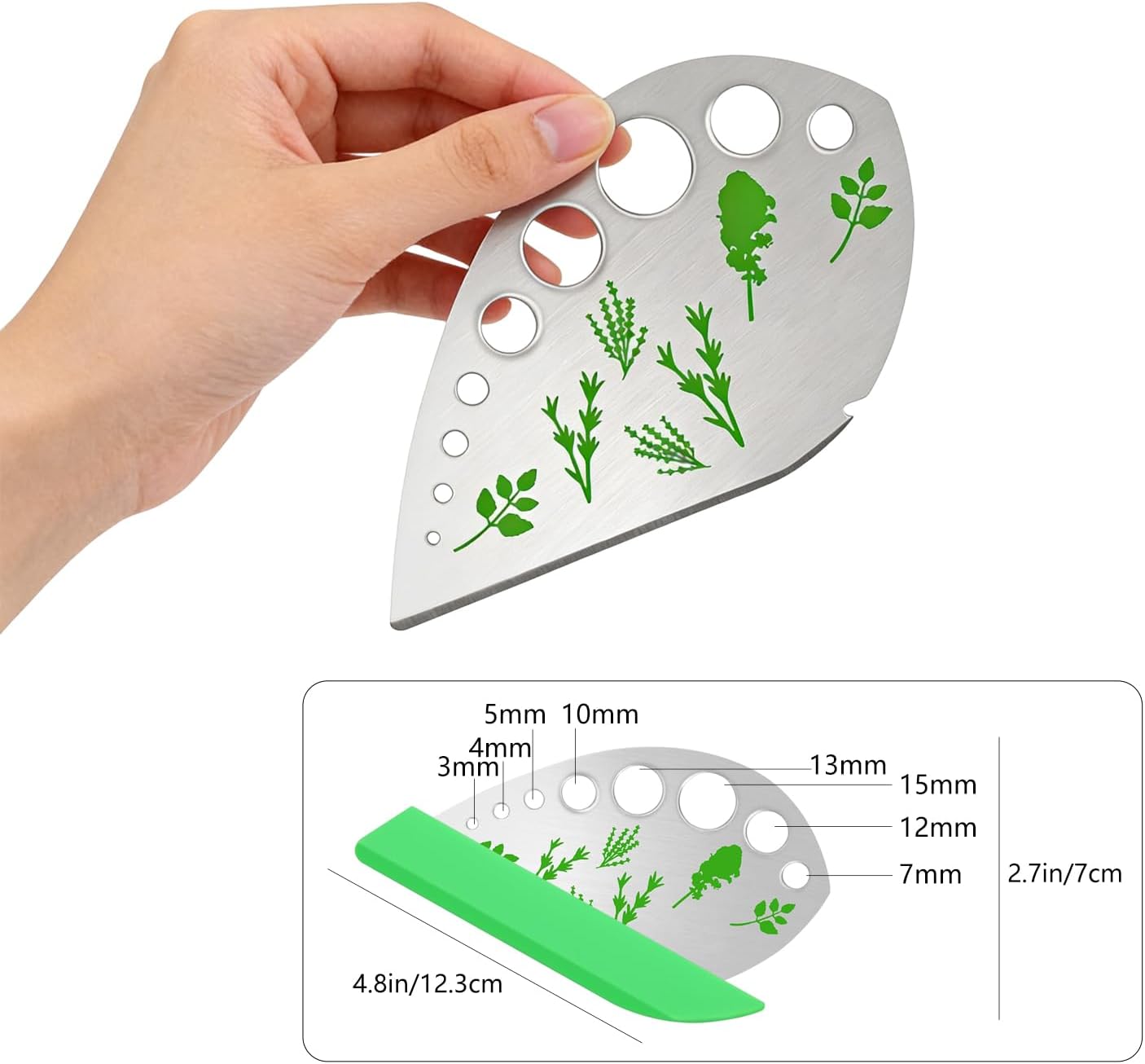 Herb Stripper, Jiaedge Green 9 holes Stainless Steel Kitchen Herbs Leaf Stripping Tool