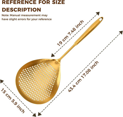 Snailhouse Slotted Skimmer Spoon, Stainless Steel Pasta Noodle Fryer Spider Strainer Scoop Ladle Spoon with Handle for Cooking Frying, Gold