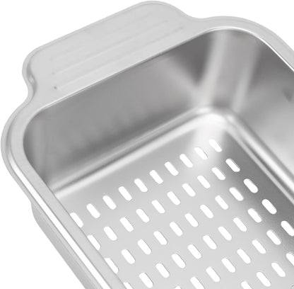 AYNEFY Extendable Over The Sink Basket Expandable Stainless Steel Colander 304 Food Grade Strainer for Washing Vegetables Fruits Pasta Dishes with Rubber Grip Handles (S)
