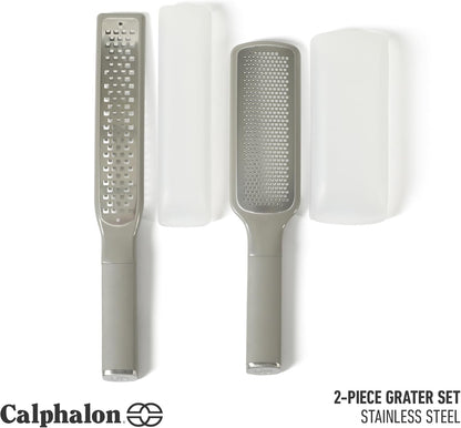 Calphalon Edge Stainless Steel Handheld Grater Lemon Zester W/Cover & Rubber Handle - Navy Blue