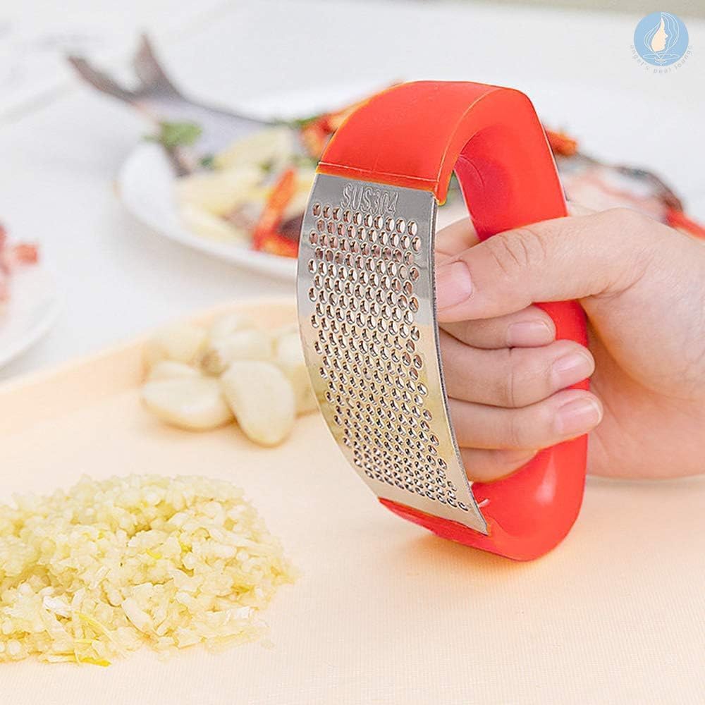 Angel's Peel Lounge Stainless Steel Garlic Press Rocker Set with Silicone Garlic Peeler & Cleaning Brush – Garlic Chopper, Mincer, Grater, Crusher – Easy for Crushed Cloves – Rust-Resistant, Black