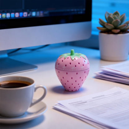 Cute Fruit Cookie Kitchen Timer | Novelty Manual Cooking Alarm | Fun Shaped Mechanical Strawberry Windup for Home Desktop Decor