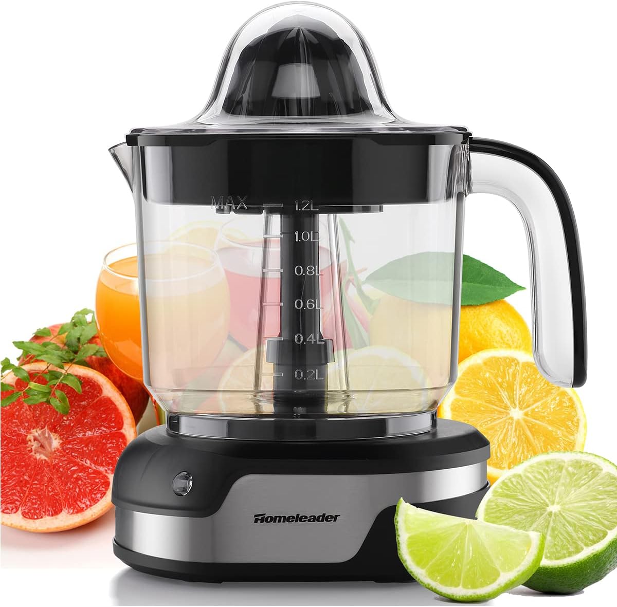Homeleader Upgraded Orange Juicer, Stainless Steel Citrus Press for Effortless Orange & Lemon Juice, Portable & Easy Clean, Essential for Healthy Juicing, Black,1.2L