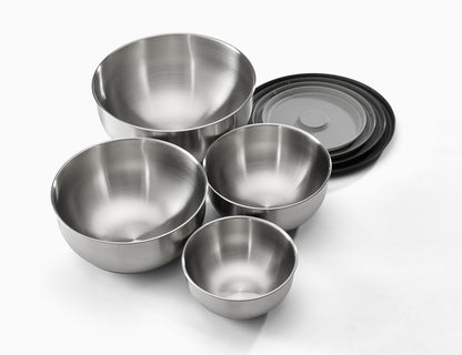 Joseph Joseph Prep&Store- Stainless Steel Mixing Nest Bowls with Lids, 8 piece Metal Bowl food Storage Set, Stainless Steel