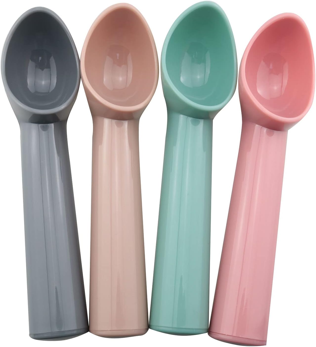 4pcs Plastic Ice Cream Scoop Fruit Spoons Melon Baller Watermelon Scooper Kitchen Accessories 4 Colors (Gray, Rose Pink, Blue, Pink)