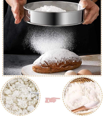ADESUGATA 2 pack (60/40 Mesh) Professional 6/8/9.5 Inch, Round Flour Sifter for Baking - Flour Sieve Fine Mesh - Premium Rustproof Stainless Steel (8" (20 CM))