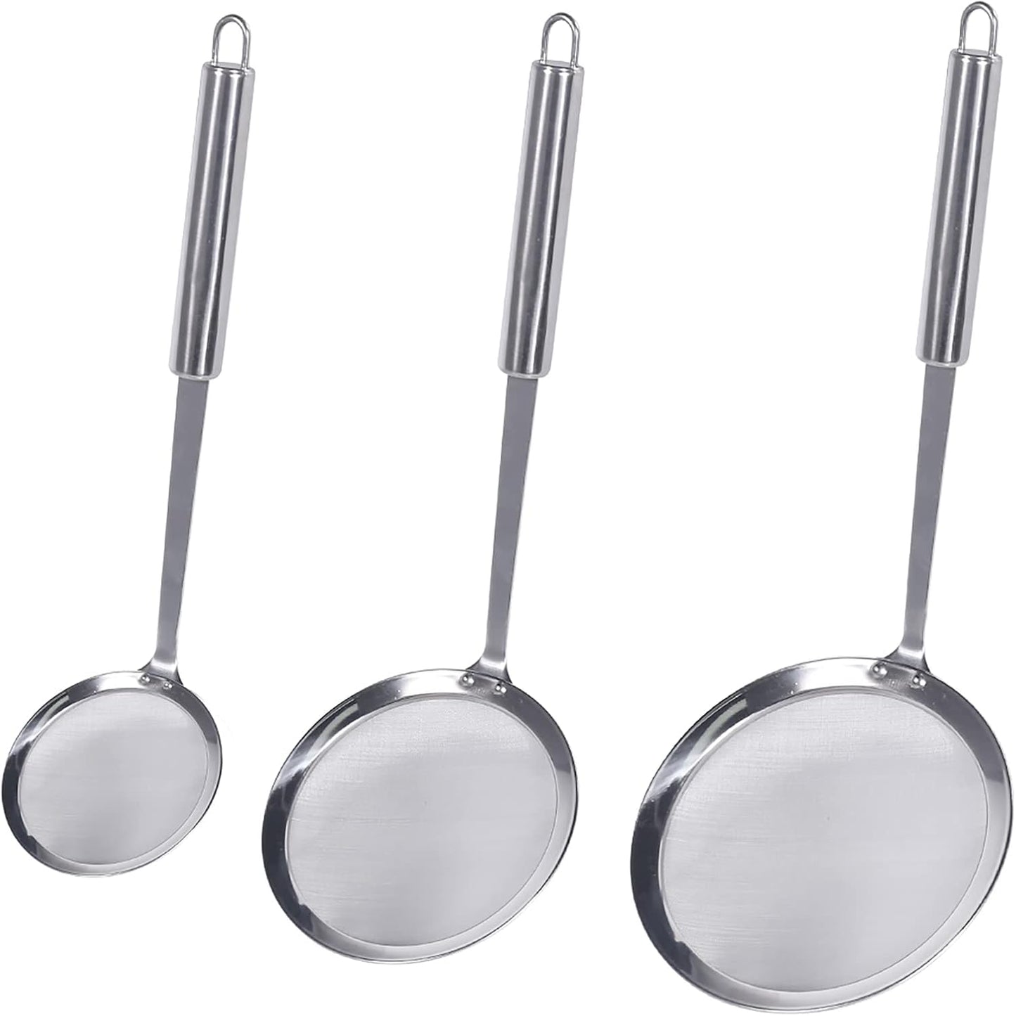 Newness Fine Mesh Skimmer Spoon, Professional 304 Stainless Steel Hot Pot Fat Strainer for Oil Filter Skimming Grease and Foam, Durable Multi-Functional Kitchen Cooking Mesh Food Strainer Ladle-3 Pack