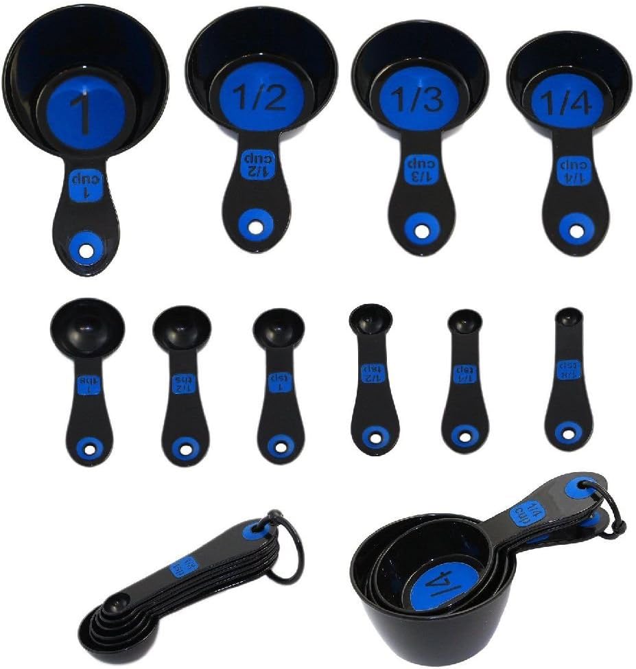 Set of 10 Piece Measuring Spoons and Measuring Cups (White & Blue)