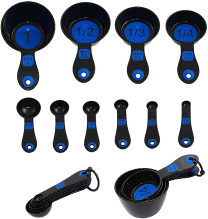 Set of 10 Piece Measuring Spoons and Measuring Cups (White & Blue)
