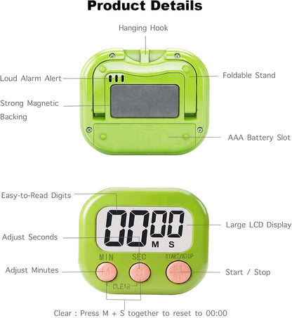 Digital Timer for Classroom Teachers Students, Magnetic Kitchen Countdown Timer, Easy Timers for Kids Homework Study Cooking Gym Game, 6 Pcs