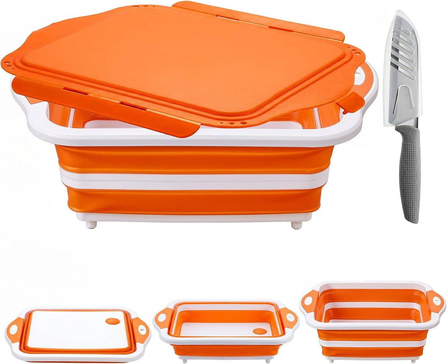 Collapsible BBQ Prep Tub with Lid, Foldable Camping Sink with Colander, Cutting Board, Dish Basin for Kitchen, Bowl, Vegetable and Fruit, Storage Basket for Picnic-Black