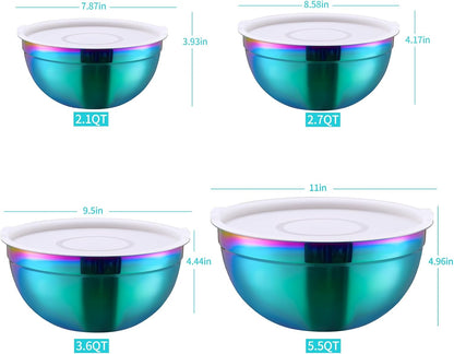 4 Piece Gold Mixing Bowls With Lids for Kitchen, Stainless Steel Set Ideal for Baking, Prepping, Cooking and Serving Food, Nesting Metal Bowls for Space Saving Storage