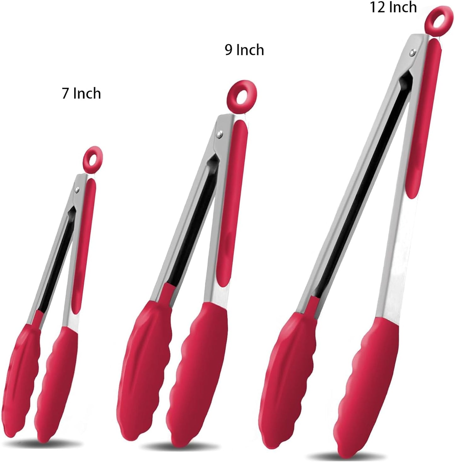 Kitchen Tongs with Silicone Tips,Tongs for Cooking Heat Resistant 600 Degrees Stainless Steel Locking Tongs,Grass Green Set of 3-7", 9" and 12"