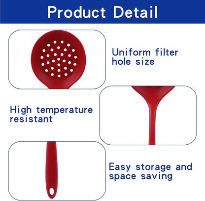 BokWin 1 Pcs Round Slotted Spoon Heat Resistant Silicone Strainer Spoon Non Stick Skimmer Spoon for Cooking Vegetable(Grey)