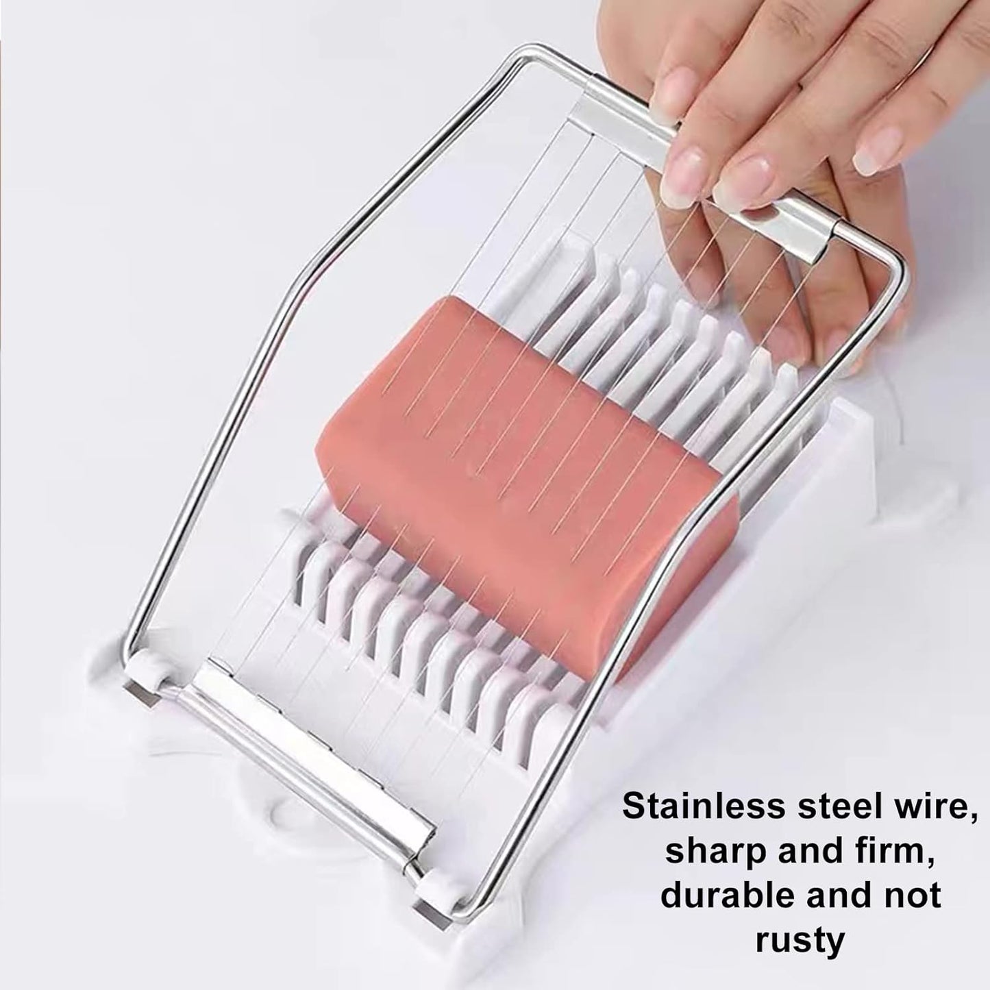 FENGCHEN Luncheon Meat Slicer, Spam Cutter with 10 Stainless Steel Wires, Slice Tool for Boiled Eggs, Banana, Avocado, White