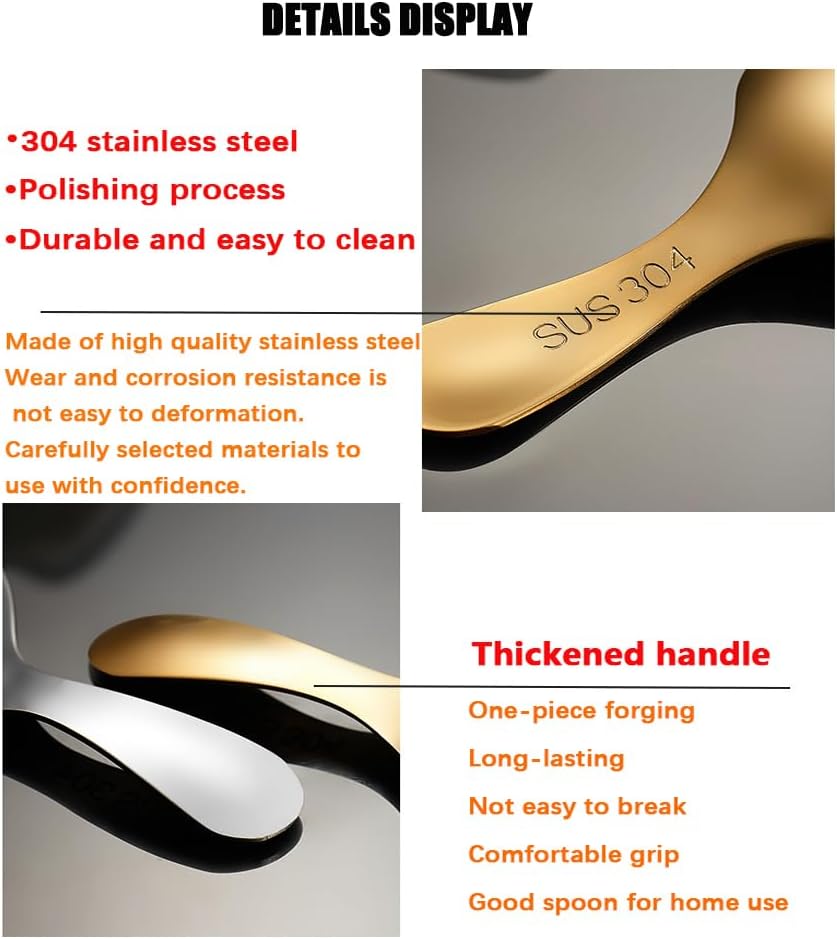 5PCS Short Handle Spoon, Stainless Steel Mini Spoons Thickened Small Round Spoon For Salt Condiments Dessert Tea Coffee (Black)