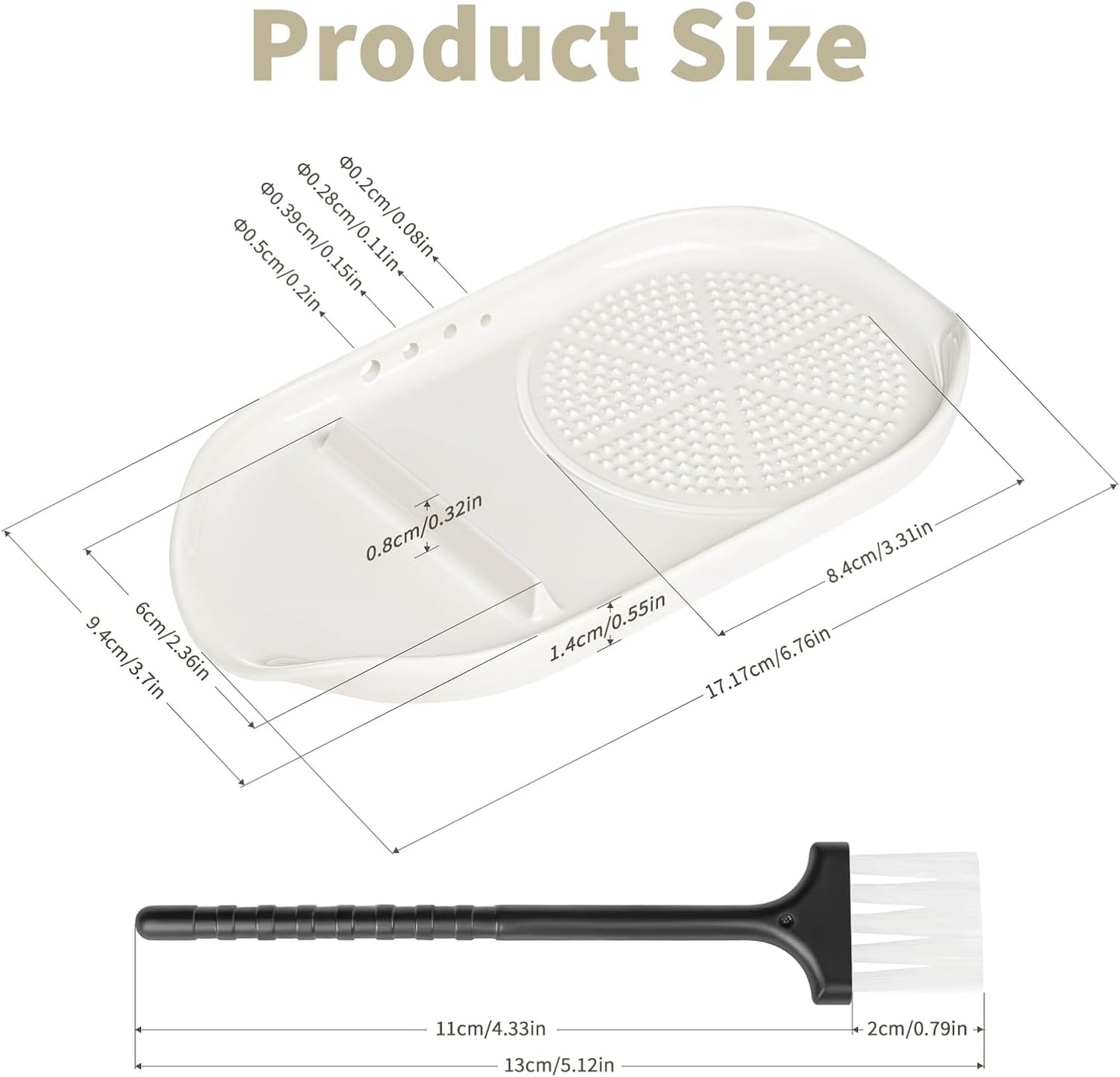 WhiteRhino 4 in 1 Ceramic Garlic Grater with Egg Cracker,Spoon Rest and Herb Stripper, Ginger Grater Plate for Grinding Wasabi Fruits Vegetables Ginger Garlic Cheese(6.76inx3.7in)