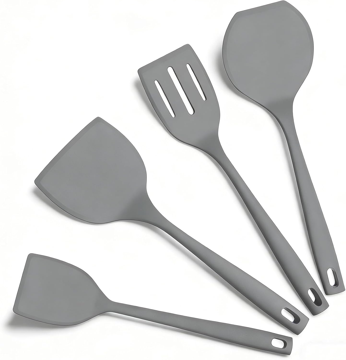 Silicone Spatula Turner Set, 600°F High Heat Resistant Spatulas for Cooking, BPA Free, Large Flexible Kitchen Utensils Flipping Eggs, Pancakes, Fish, Burgers, Dishwasher Safe (4 Pack, Black)