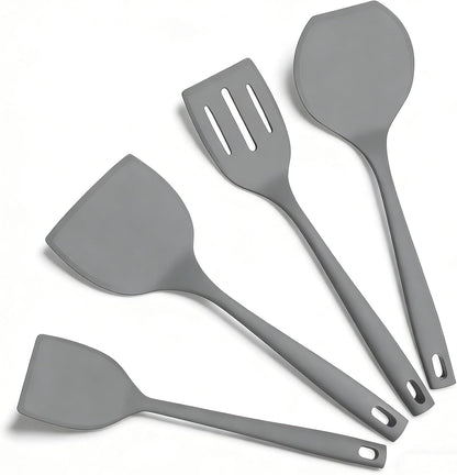 Silicone Spatula Turner Set, 600°F High Heat Resistant Spatulas for Cooking, BPA Free, Large Flexible Kitchen Utensils Flipping Eggs, Pancakes, Fish, Burgers, Dishwasher Safe (4 Pack, Black)