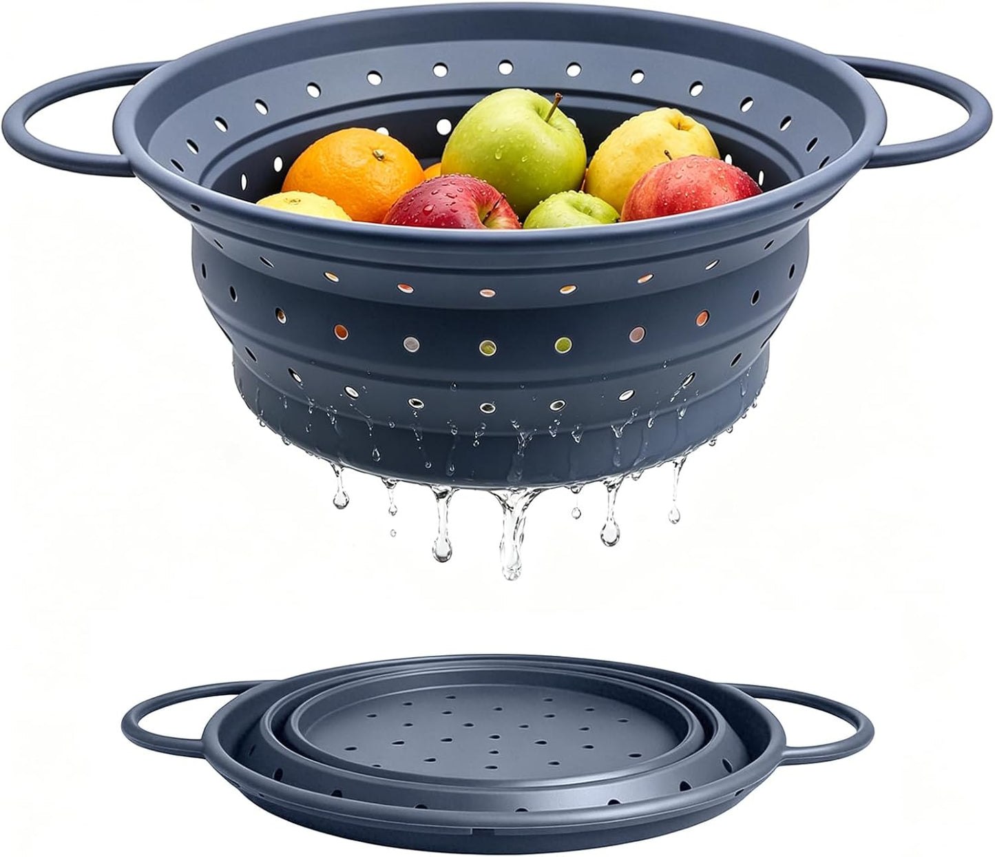 Collapsible Silicone Colander Strainer for Kitchen, Steel Rim Stable Foldable Strainer, BPA-Free Microplastic-Free,Heat-Resistant Steamer Basket, Stores Flat, Dishwasher Safe, Red