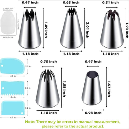 17 Pcs Large Piping Tips, Reusable Piping Bags and Tips Set - 16inch Cotton Pastry Bags & piping coupler, Stainless Steel Frosting Piping Kit & cleaning brush for cupcake,cake,cookie Decorating