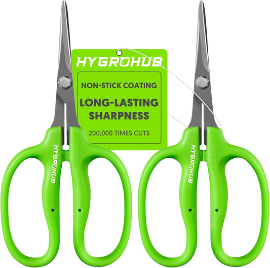 Garden Scissors, 6in Pruning Shears Snips Non-stick Coated Sharp Steel Blades - Gardening Tools Garden Shears for Plants Herb Flowers in Grow Tent and Hydroponics, Curved Blade
