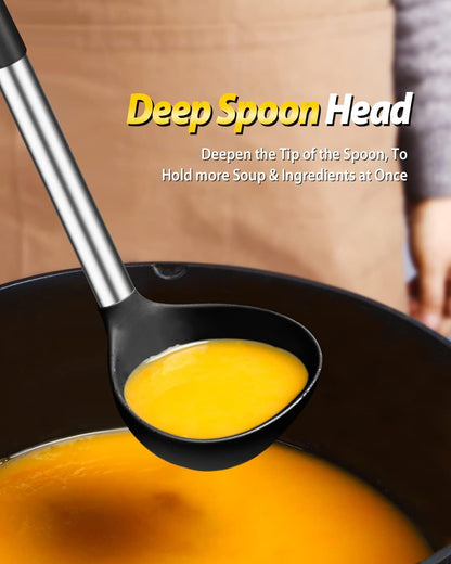 Silicone Pasta Fork and Ladle Spoon Set, Large Non Stick Kitchen Utensils for Cooking,Stirring,Serving Spaghetti, Soup, Sauce (GRAY)