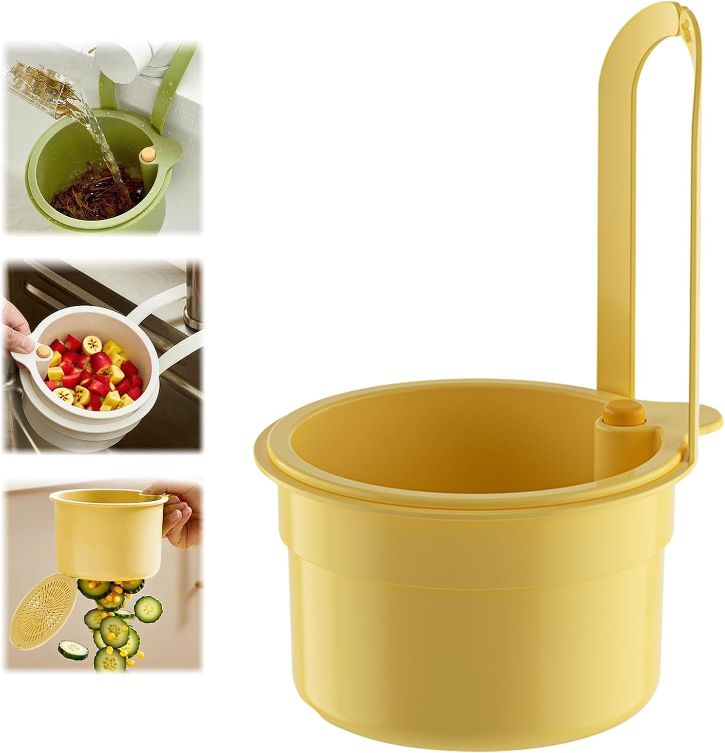 Kitchen Sink Drain Strainer Basket, Hanging Multi-Purpose Kitchen Sink Strainer Draining Basket, Self-Cleaning Press to Open The Food Waste Trash Catcher Basket Garbage Leftovers, Green