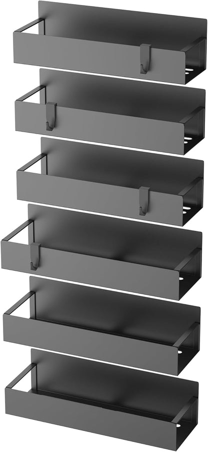 HuggieGems Metal 4 Pack Magnetic Spice Storage Rack Organizer for Refrigerator and Oven, Black Fridge Organizers and Storage, Metal