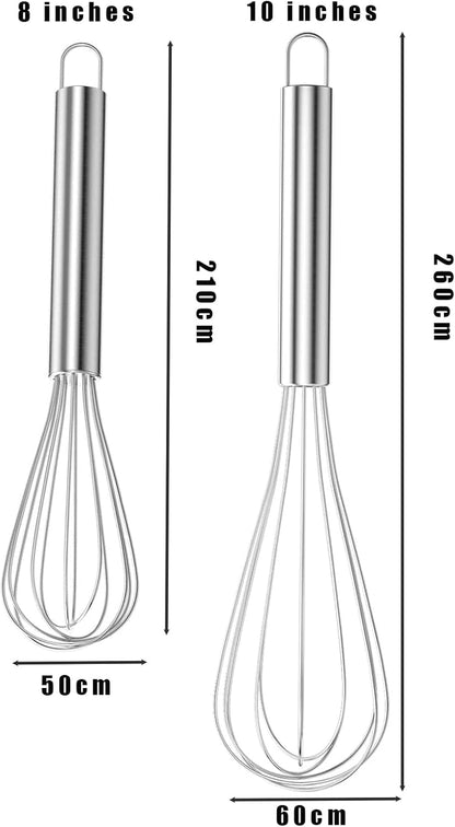 Digead Stainless Steel Whisk Set - 8"+10" Kitchen Wisk, Balloon Whisk for Baking, Cooking, Mixing, Blending, Beating Eggs, Cream, Sauces - Ergonomic Grip - 2 Pack