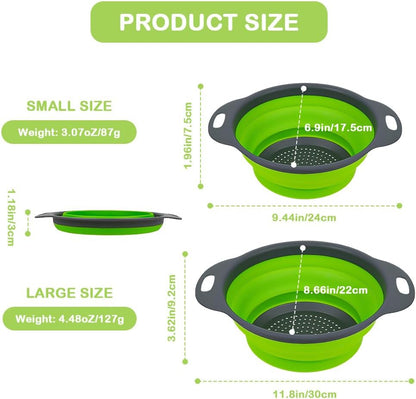 AUAUY 2 PCS Collapsible Colander Set, Square Silicone Folding Colander with Plastic Handles, Eco-Friendly Large Hole Kitchen Strainer for Draining Pasta Vegetables Fruits-1 Large and 1 Small