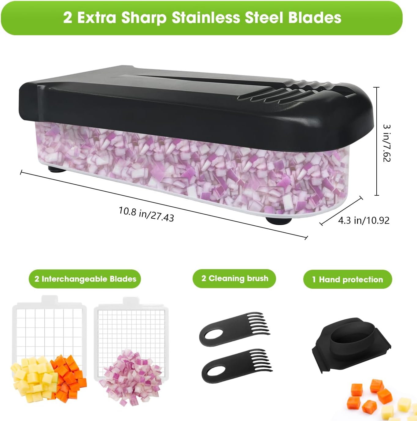 LHS Vegetable Chopper Multifunctional Food Chopper Onion Chopper Vegetable Slicer Dicer Cutter Potato Cutter Veggie Chopper with Container with Spiralizer (12 in 1, Black)