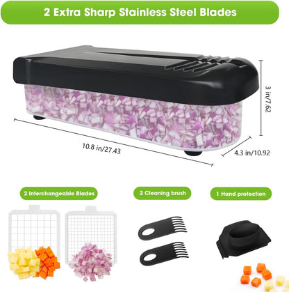 LHS Vegetable Chopper Multifunctional Food Chopper Onion Chopper Vegetable Slicer Dicer Cutter Potato Cutter Veggie Chopper with Container with Spiralizer (12 in 1, Black)