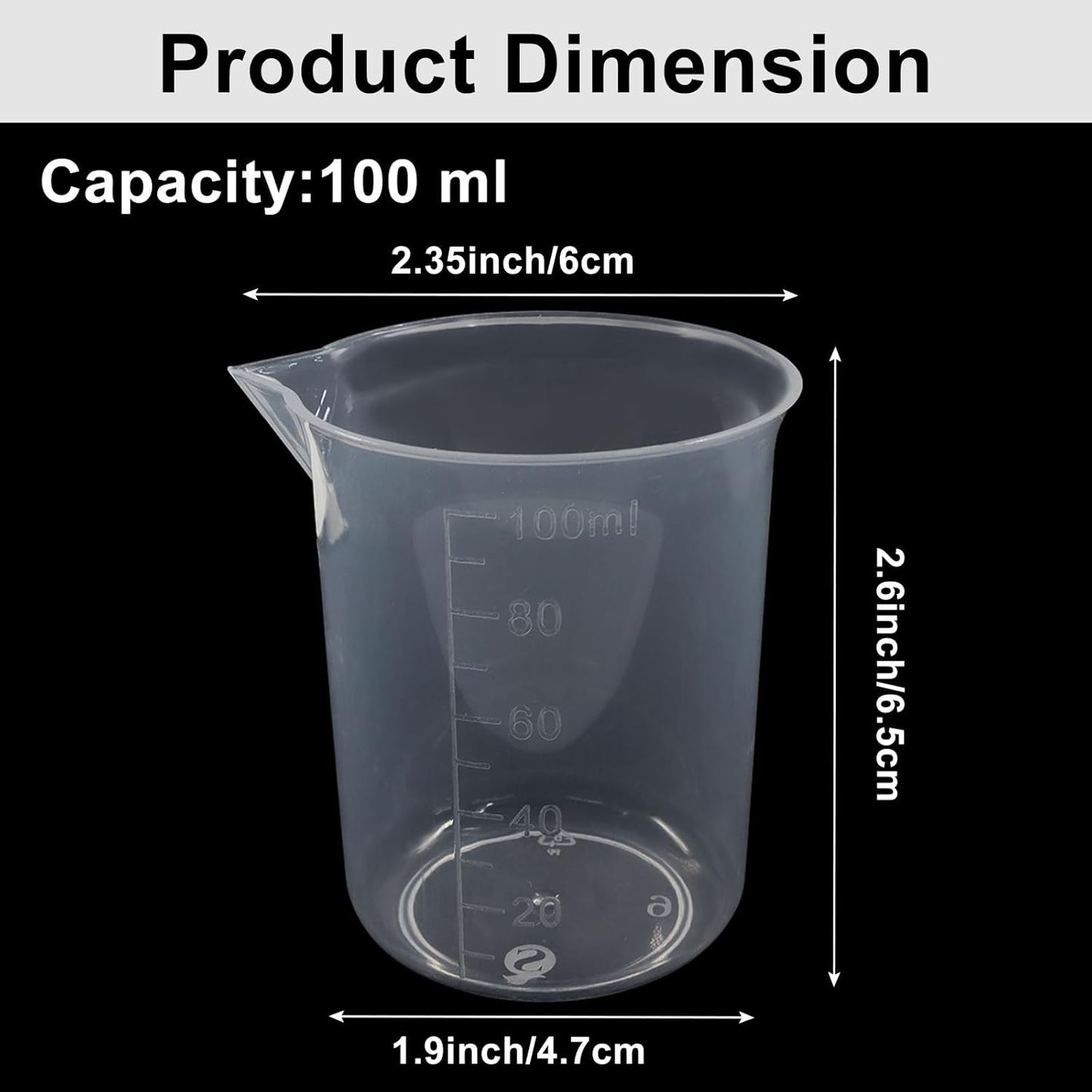 4 Pcs 50ml / 100ml /150ml /300ml Capacity Clear Measuring Cup, Transparent Lab Liquid Mixing Cups, Plastic Graduated Beakers for Kitchen Cooking Medicine Measure Tool