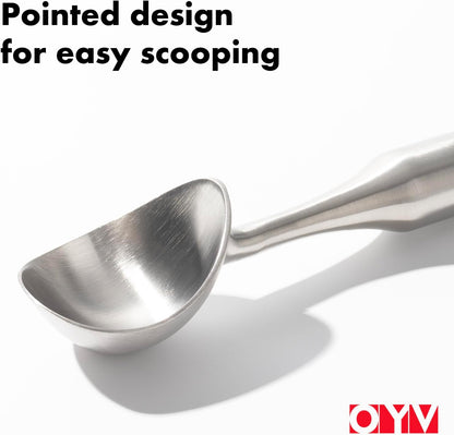 OYV Stainless Steel Ice Cream Scoop, Ergonomically Designed Handle for Comfort, Heavy Duty Ice Cream Scooper, One-Piece Design Ice Cream Scoops, Dishwasher Safe