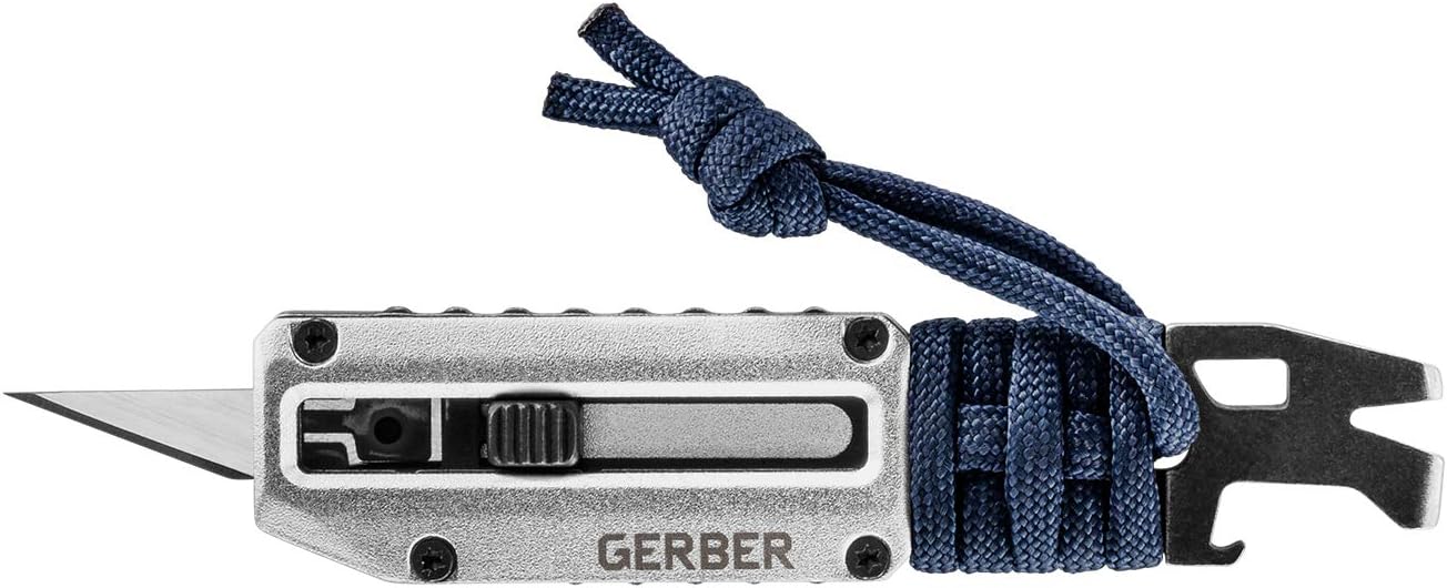Gerber Gear Prybrid Utility Knife with Pocket Clip, Box Cutter Retractable Blade, Heavy Duty Utility Razor with Pry Bar, Bottle Opener, and Wire Stripper, Multi tool Pocket Knife, Blue with Clip