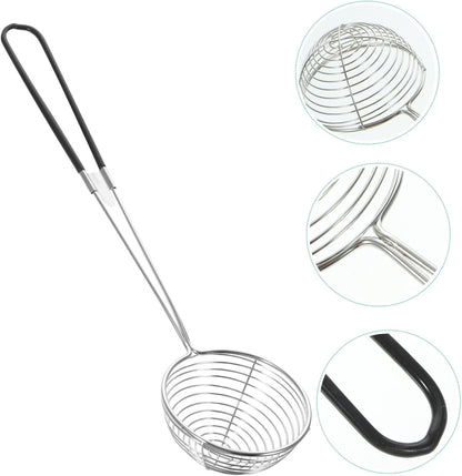 BESTYASH Portable Stainless Steel Spider Strainer Spoon Sturdy Mesh Frying Ladle for Household Cooking for Straining Vegetables and Meat Non Slip Handle