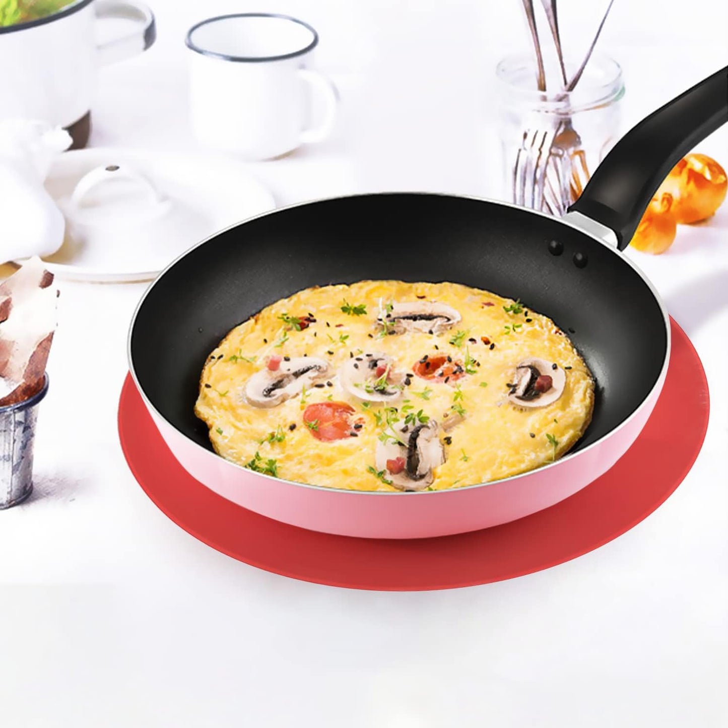 KooMall 12 10 8 Inch Multi-use Microwave Mat, Trivet, Pot Holders, Drying, Baking, Place Mat, Utensils Rest, Silicone Cover Pad for Hot Pot Pans Bowls Plates Dishes Kitchen Counter, Heat Resistant,Red