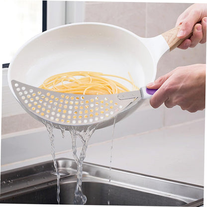 LABRIMP 14.57 Inch Stainless Steel Pot Strainer with Handle Pan Drainer Clip-on Kitchen Pasta Draining Tool for Safe Water Separation and Food Straining