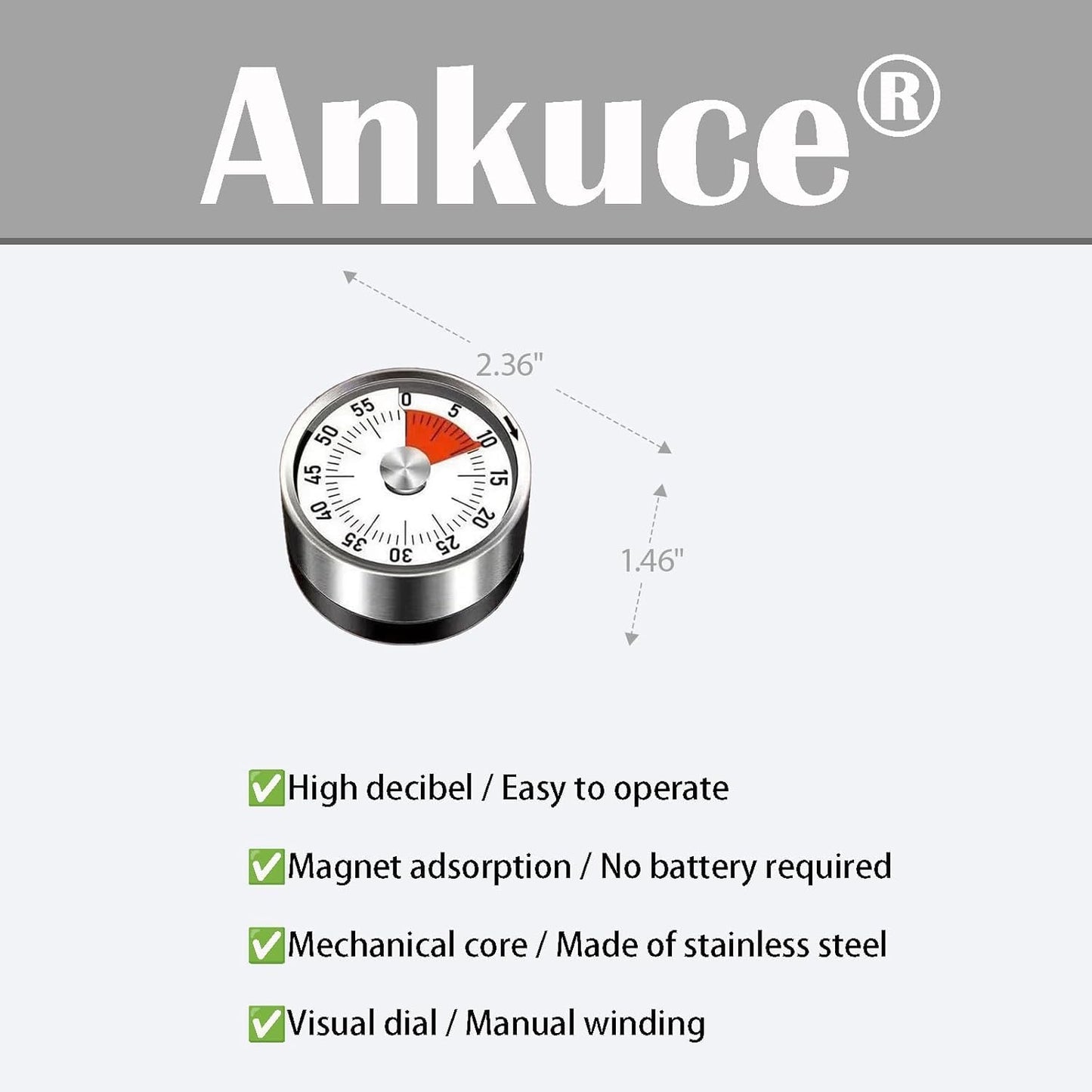 Digital Kitchen Timer for Cooking, Loud Alarm, Magnetic Back, Black and Silver (darkblack-t)