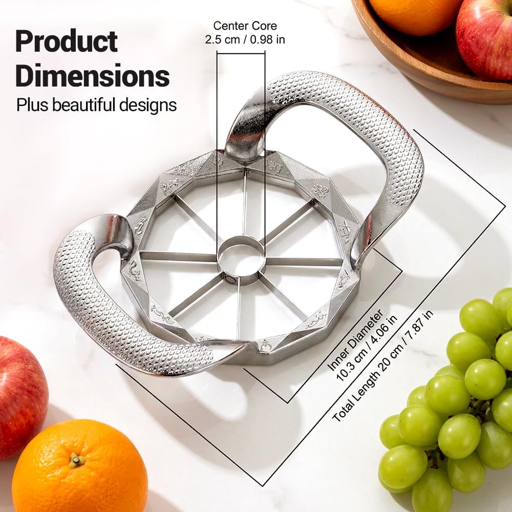 Apple Slicer and Corer with 8/12 Blades, 4.1 Inch Heavy Duty Apple Cutter, 304 Stainless Steel Apple Corer Tool for Apples, Pears, Pineapples (12 Sharp Blades)