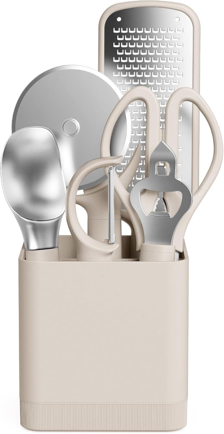 bella 6-Piece Modular Tool Set, Silicone, Turner, Spoon, Slotted Spoon, Spatula, Tongs, Crock with removable divider, Non-toxic*, Food-grade, Heat safe to 425°F, Dishwasher Safe, Slate
