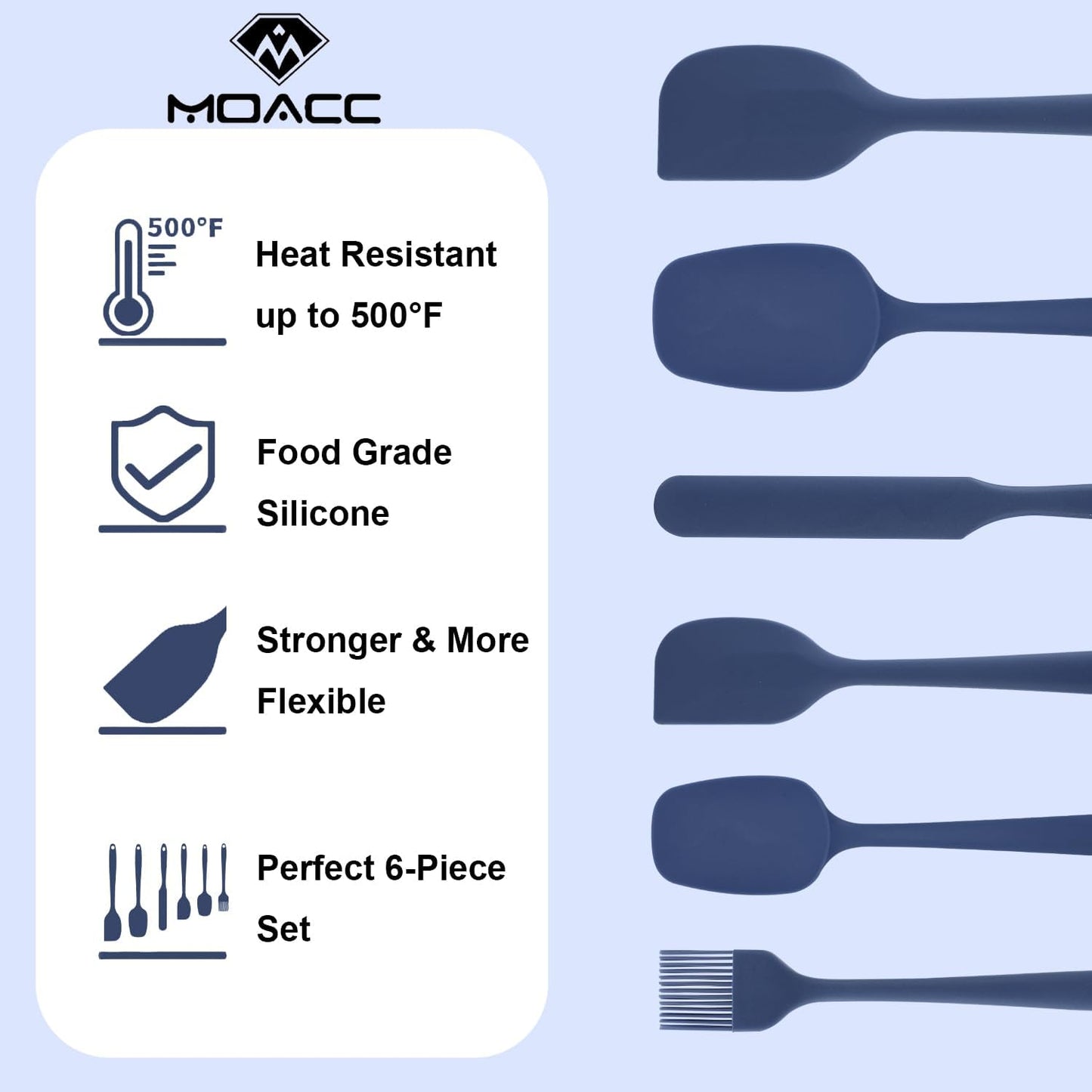 Silicone Spatulas Set of 6, Rubber Spoon Spatula Heat Resistant Spoonula One Piece Design Seamless Spatula Non-Stick Scrapers Baking Mixing Tool (Black)