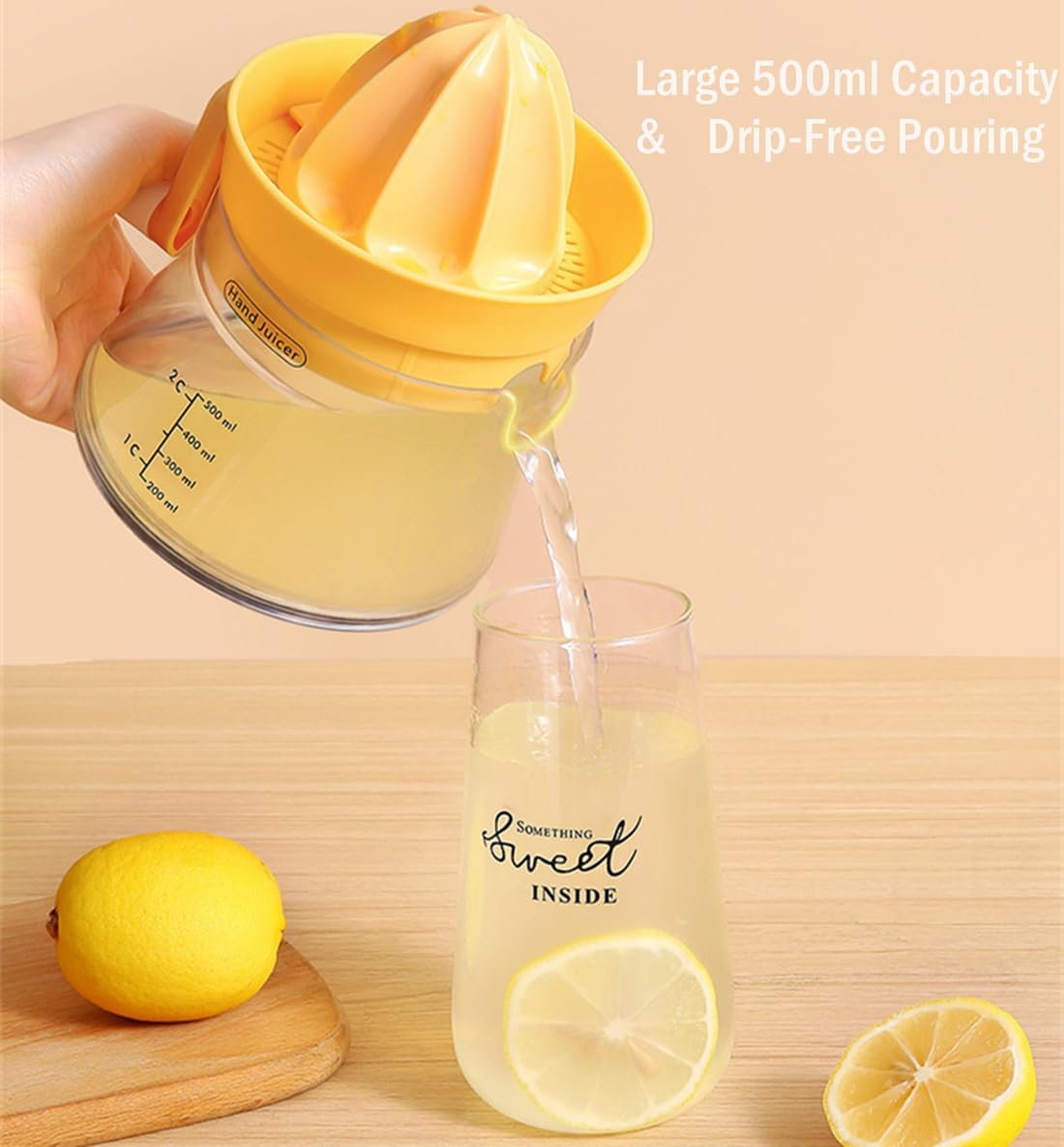 Manual Citrus Juicer with Rotating Crank-500ml Large Capacity Hand Press for Lemon Orange Lime Grapefruit | Max Extraction,Ergonomic Handle for Effortless Squeezing,Dishwasher Safe & Compact Storage