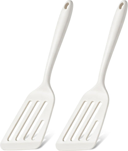 TeamFar Silicone Fish Spatula Set of 2, Heat Resistant Slotted Fish Turner for Non Stick Cookware, Flexible Cooking Spatula Flipper for Fish, Egg, Pancake, Steak, Burger, Dishwasher Safe, Black