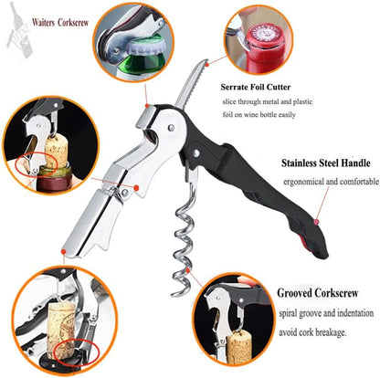 Kit-Home Professional Waiter Corkscrew Wine Openers Set (4 PCS),Upgraded with Heavy Duty Stainless Steel Hinges Wine Key for Restaurant Waiters, Sommelier, Bartenders